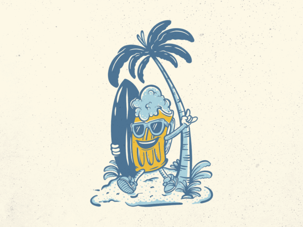 Surfing beer in summer beach t shirt template vector
