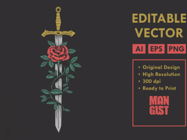 Sword and rose t shirt template vector