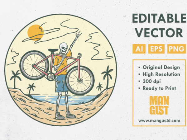 Skeleton summer bike t shirt template vector