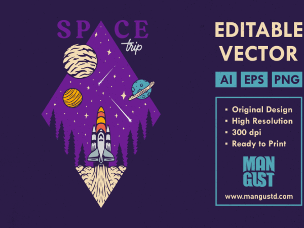 Space trip t shirt template vector