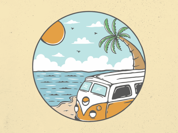 Summer beach van t shirt template vector