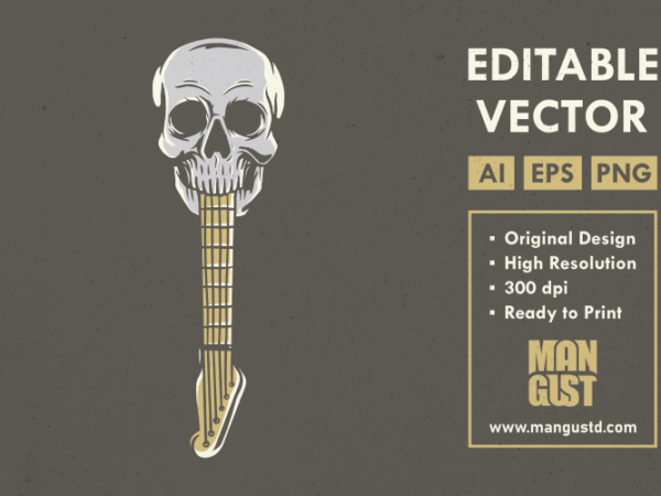 Skull guitar t shirt template vector