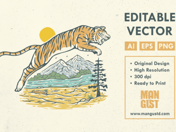 Wild tiger adventure t shirt design for sale