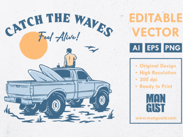 Catch the waves t shirt vector file