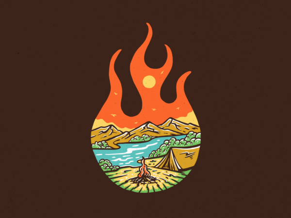 Camping on fire t shirt vector file