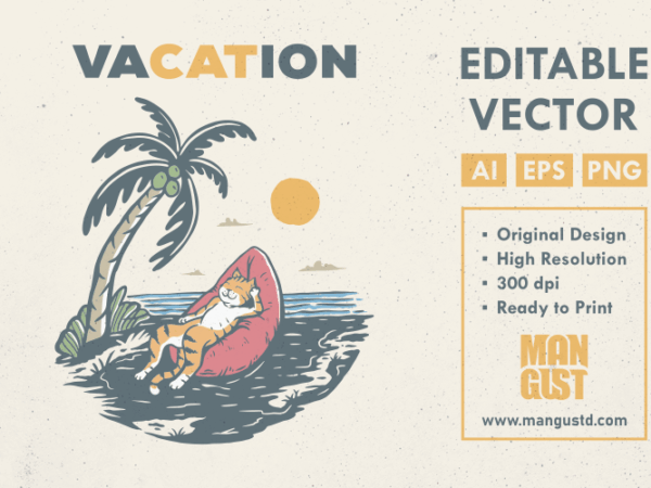 Vacation cat t shirt vector art