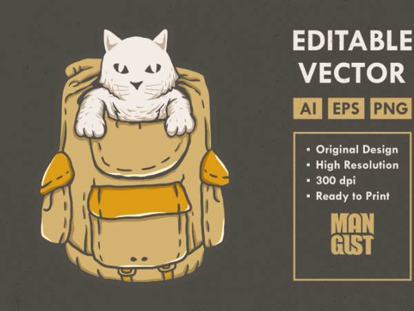 Cute cat backpack t shirt vector file