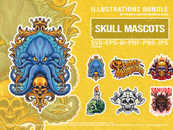 Spooky samurai skull halloween mask pumpkin horror set t shirt template vector Spooky samurai skull halloween mask pumpkin horror set t shirt template vector