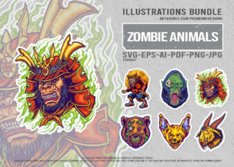 Ghastly Undead Creatures Cartoon Pack With Samurai Terror Artwork