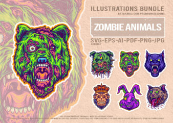 Mutant animal monsters creepy zombie vector illustration bundle