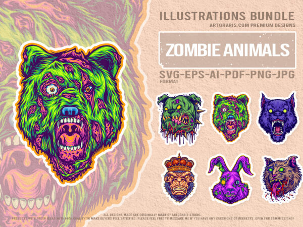 Mutant animal monsters creepy zombie vector illustration bundle Mutant animal monsters creepy zombie vector illustration bundle