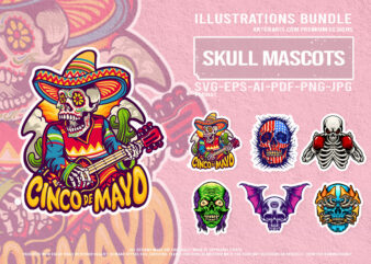 Dark fantasy skull collection with sombrero zombie wings and boxing bone