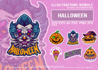 Halloween Festival Vector Set With Creepy Pumpkin Characters