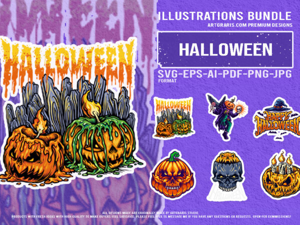 Twisted pumpkin heads and macabre skulls halloween design pack Twisted pumpkin heads and macabre skulls halloween design pack