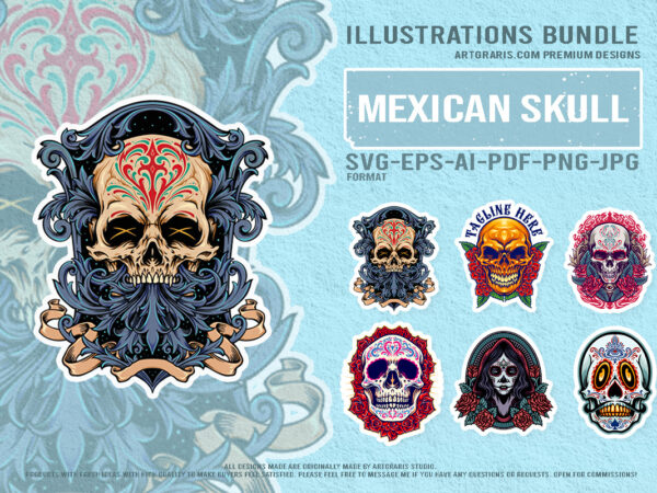 Dark mexican festival skulls and catrina artwork t shirt vector illustration