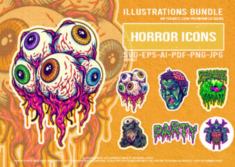 Nightmarish eyeball cluster ghoul nurse slime samurai horror party graphics