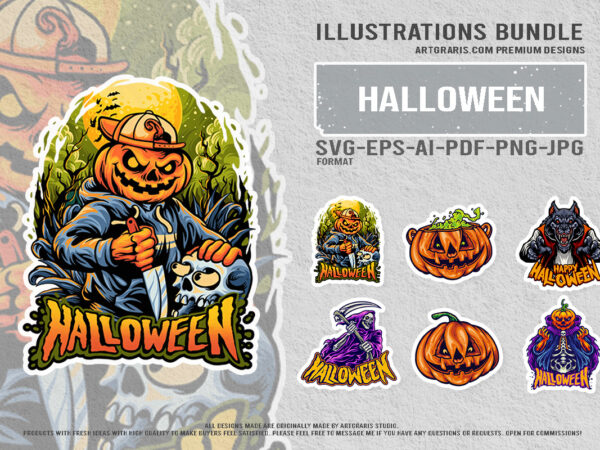 Halloween night creatures pumpkin monsters and creepy werewolf pack graphic t shirt