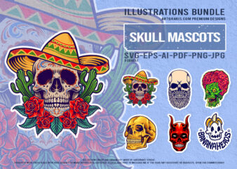 Devil Skull With Fantasy Cartoon Horror Artwork Illustrations