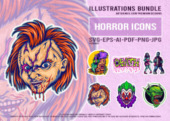 Creepy zombie clown goblin horror character collection dripping death Design Creepy zombie clown goblin horror character collection dripping death Design