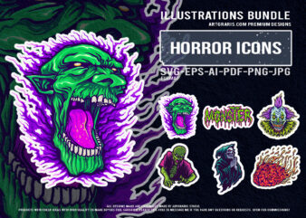 Spooky clown zombie goblin fireball grim reaper monster graphic set