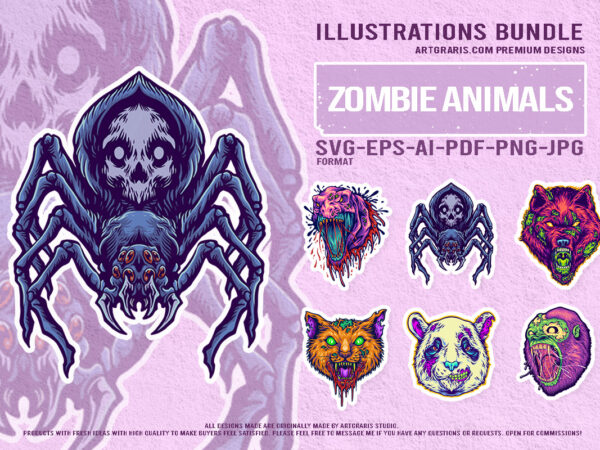 Undead creatures collection with spider and animal heads artwork t shirt vector graphic Undead creatures collection with spider and animal heads artwork t shirt vector graphic