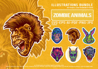 Zombie animal heads horror beast vector illustration