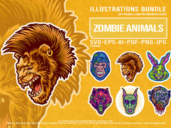 Zombie animal heads horror beast vector illustration Zombie animal heads horror beast vector illustration