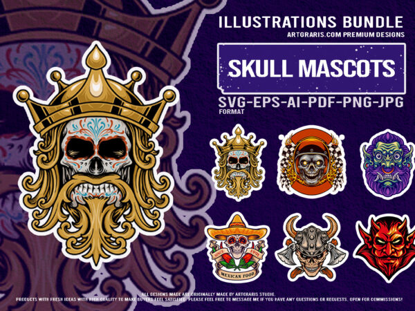 Spooky halloween king skull demon warrior artwork t shirt template vector