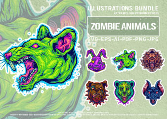 Grotesque Zombie Creatures Scary Cartoon Beast Heads Illustration
