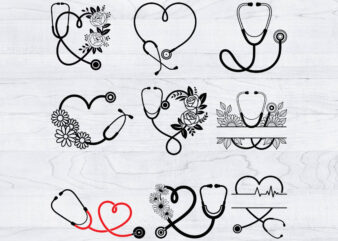 Floral Stethoscope Svg Bundle, Stethoscope Svg, Stethoscope Clipart, Nurse Doctor Svg