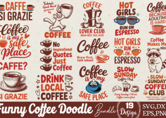 Funny Coffee Doodle T-shirt Bundle Funny Coffee Doodle SVG Bundle