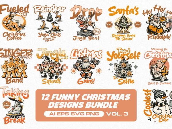 Funny christmas t-shirt designs bundle vol. 3
