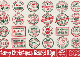 Stamp Christmas Round Sign SVG Bundle