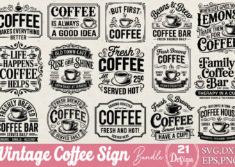 Vintage Coffee Sign T-shirt Bundle Vintage Coffee Sign SVG Bundle