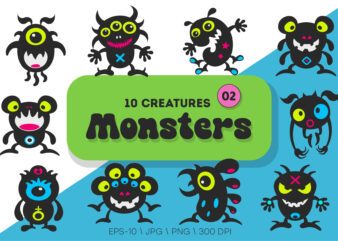 Whimsical Monsters Pack 02. Tshirt, PNG.