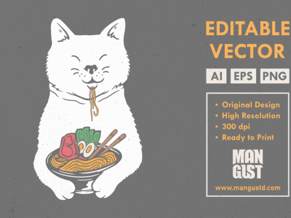 Cute cat eating ramen t shirt vector file