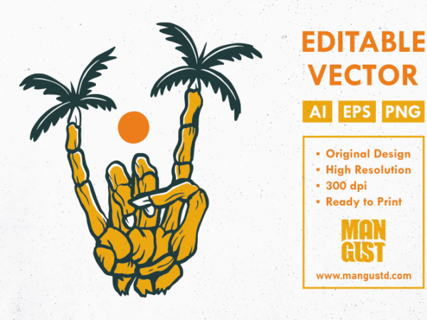 Metal hand summer skeleton t shirt designs for sale