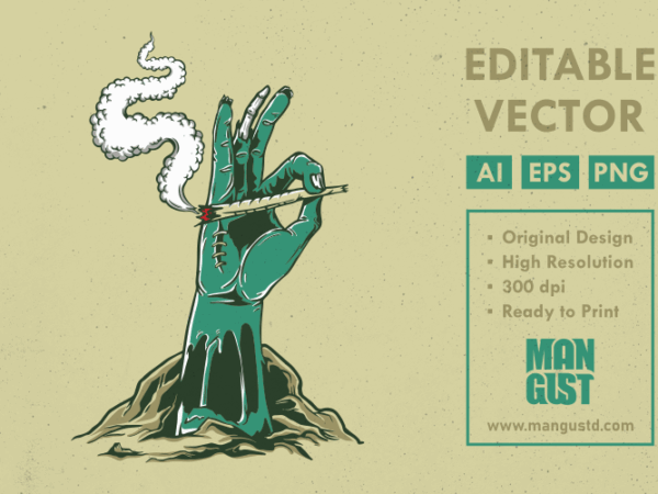 Marijuana in zombie’s hand t shirt designs for sale