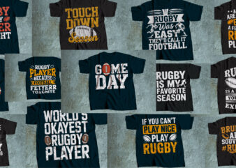 Rugby T Shirt Design Bundle Vintage Retro Sports Quotes Graphics for Players and Fans | rugby t-shirt designs bundle