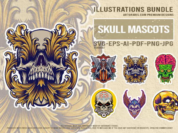 Viking warrior skull and tribal gothic art design bundle