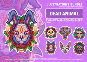 Macabre mexican animal heads with roses tattoo vector design