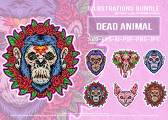Mexican Gothic Animals With Roses Horror Vector Designs
