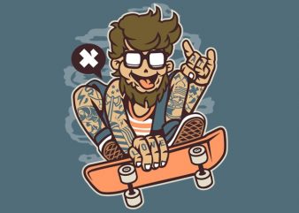 Bearded Skater vector t shirt design for download