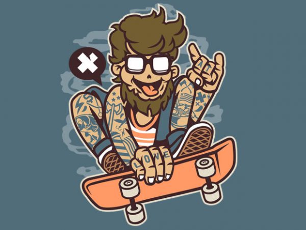 Bearded skater vector t shirt design for download