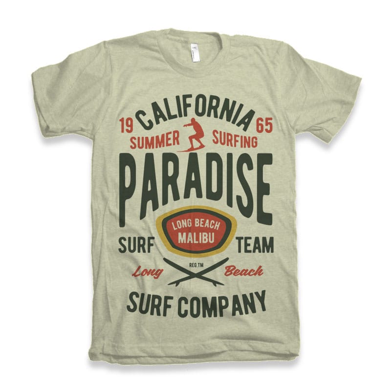 California Summer Surfing Paradise Tshirt design tshirt design for sale