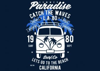 Catch The Waves Surf Van Tshirt Design