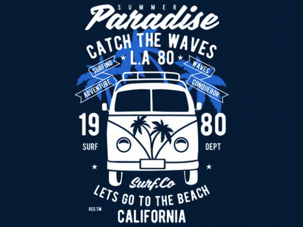 Catch the waves surf van tshirt design