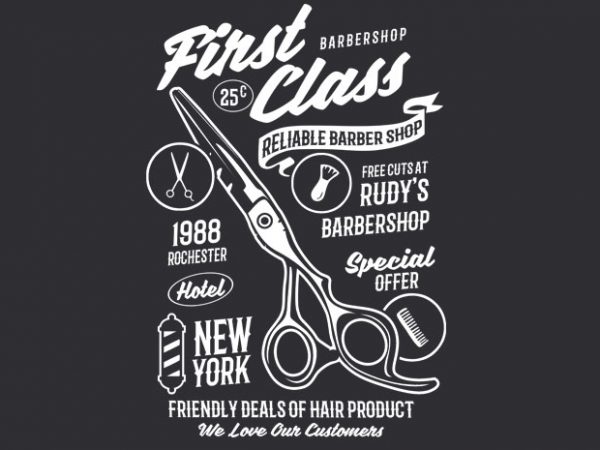 First class barber print ready shirt design