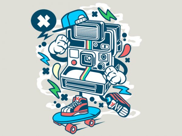 Polaroid skater vector t shirt design for download