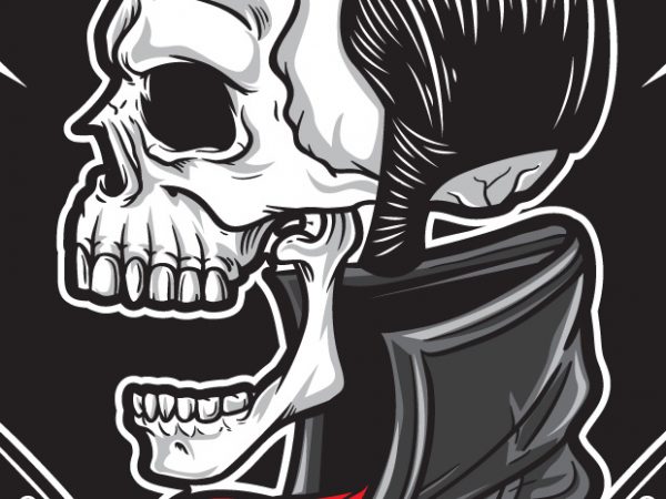 Rockabilly skull vector t-shirt design template